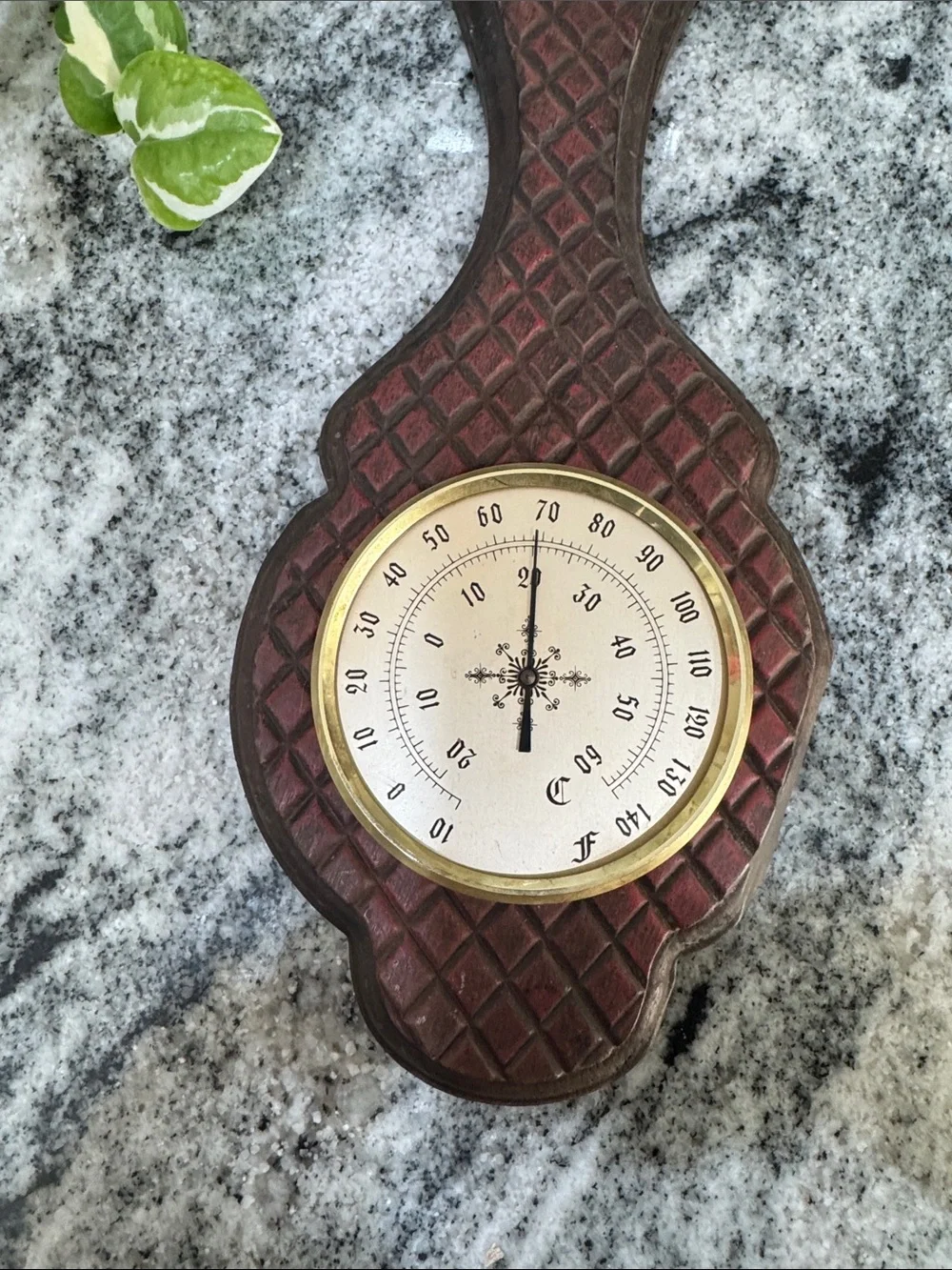 Vintage Mid-Century Faux-Carved Wood Wall Weather Instrument 🌿
